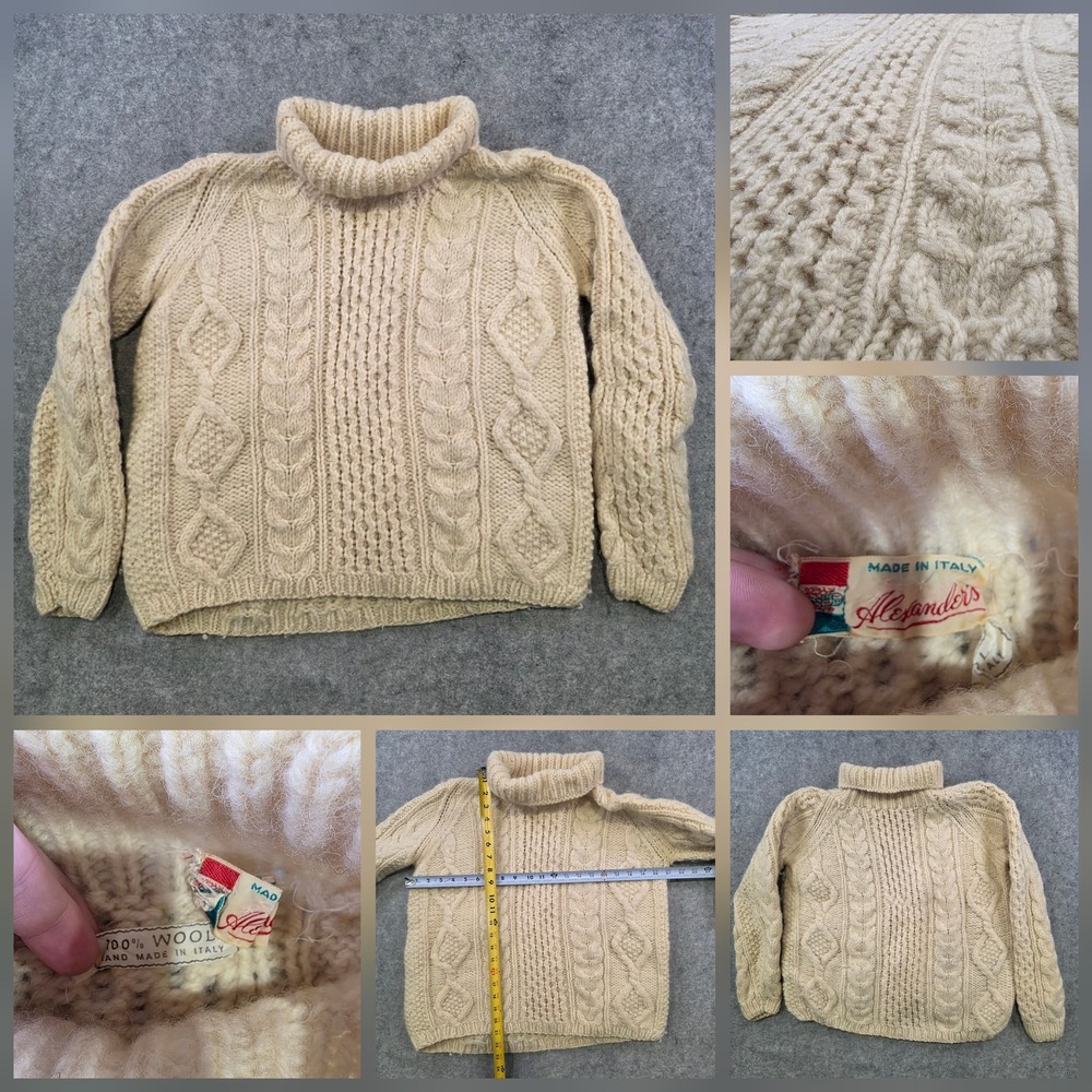 Vintage Alexanders Sweater Womens Small? Wool Hand Knit Aran Turtleneck Italy
